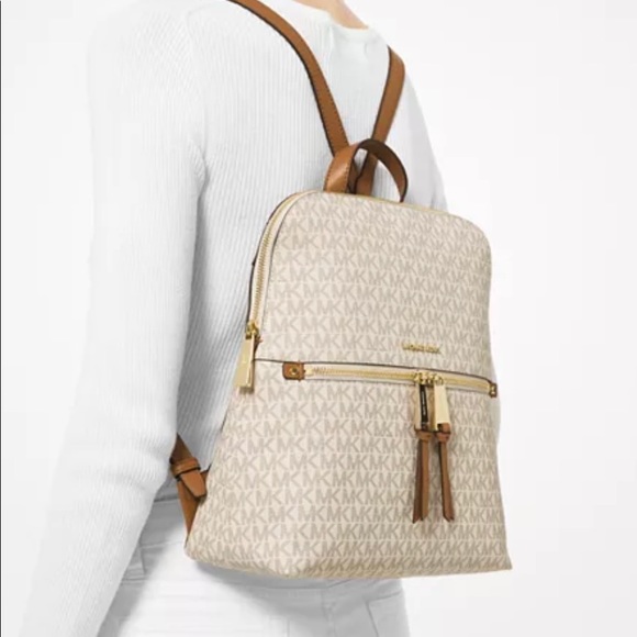 Michael Kors Handbags - Michael Kors Rhea Zip Medium Slim Backpack - Vanilla